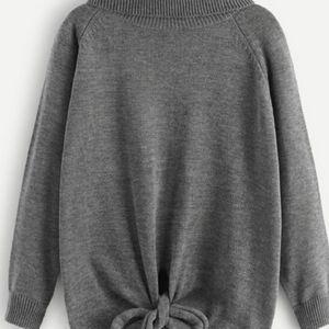 Turtleneck, Tie Front Grey Sweater